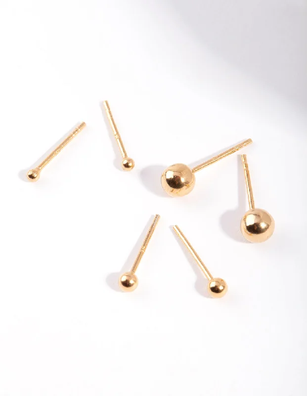 Tiny heart earrings-Gold Plated Sterling Silver Ball Earring Pack