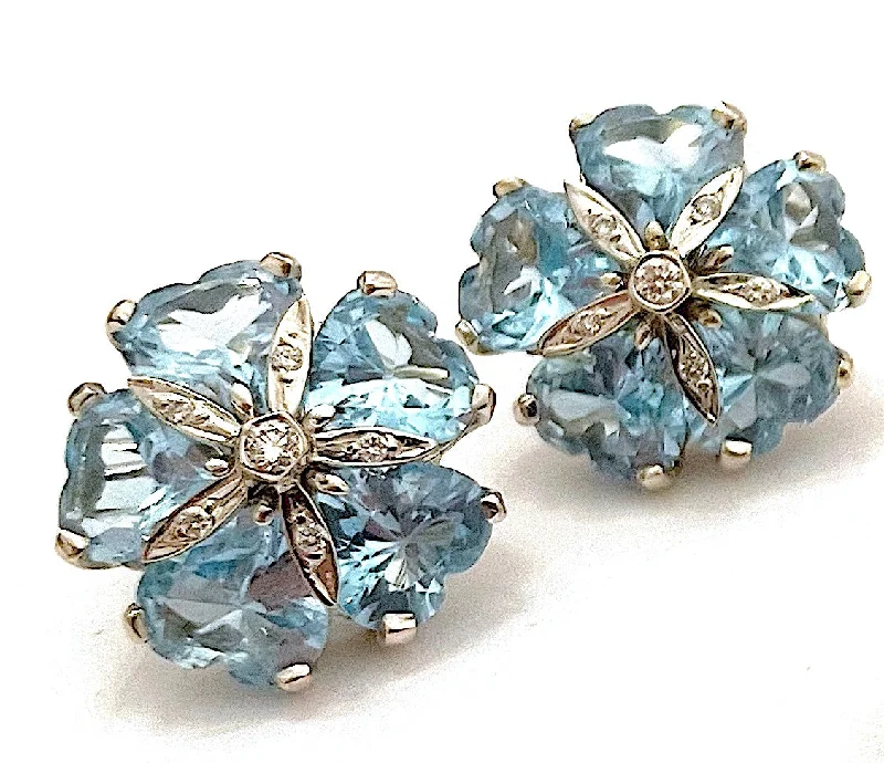 Surf motif earrings-18kt White Gold Sand Dollar Earring with Blue Topaz and Diamonds