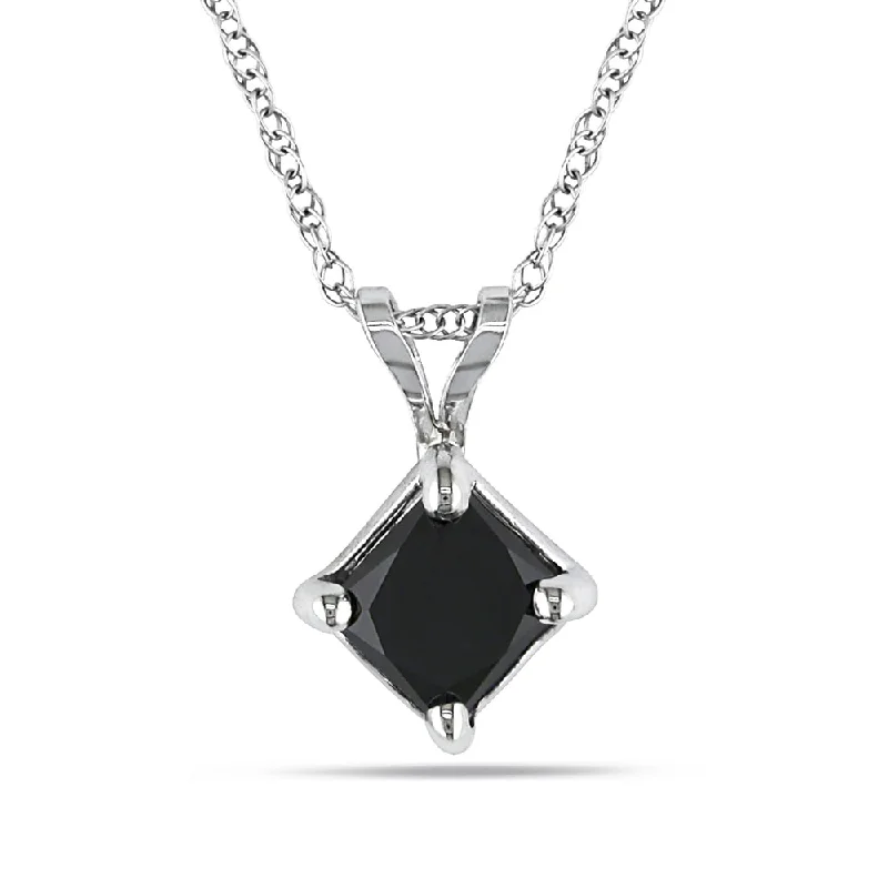 Emerald drop necklaces-Miadora 10k White Gold 1ct TDW Black Diamond Solitaire Necklace