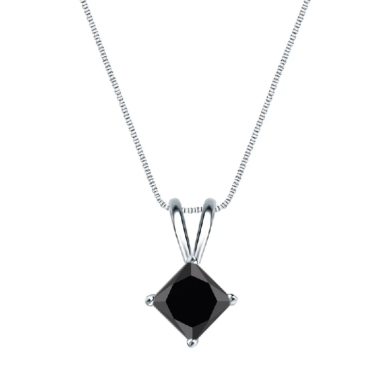 Lapis drop necklaces-Auriya 1/2ctw Princess-cut Solitaire Black Diamond Necklace 14k Gold