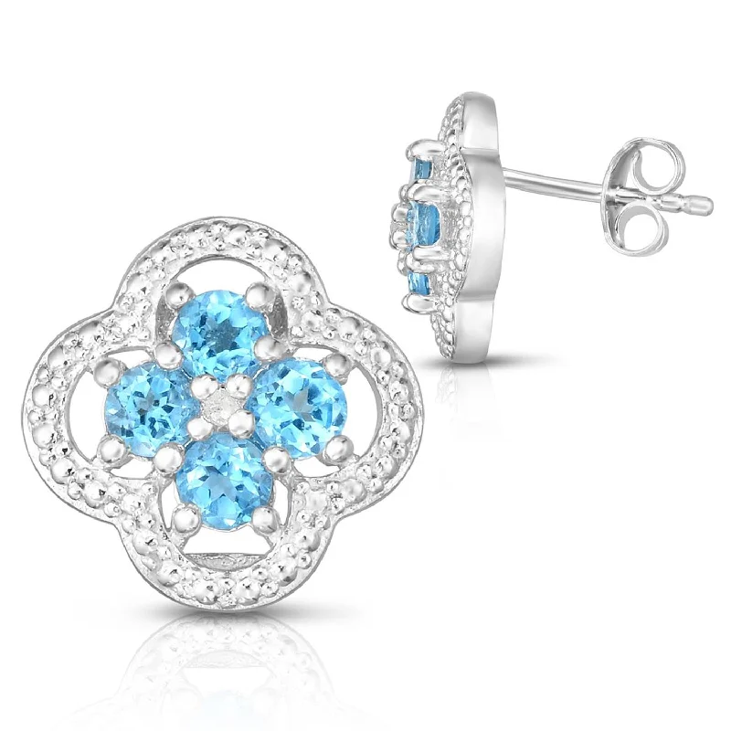 Vibrant enamel earrings-Quatrefoil Blue Topaz & Diamond Earrings