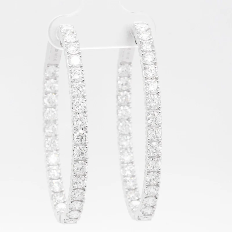 Bead weave earrings-14k White Gold Diamond In & Out Oval Hoop Earrings 6.84ctw G VS2 - Snap Closure