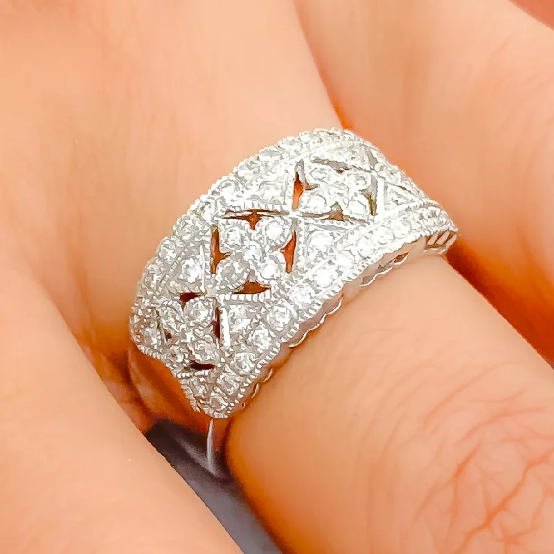 Wide band engagement rings-Upscale Refined Netted Diamond + 18k Gold Ring