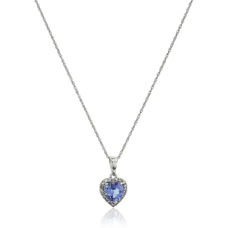 Ruby stone necklaces-10k White Gold Tanzanite Heart and Diamond Pendant Necklace, 18"