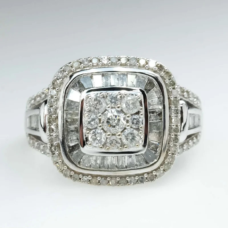 Woven cord engagement rings-1.53ctw Diamond Accented Halo Cluster Statement Ring in 10K White Gold