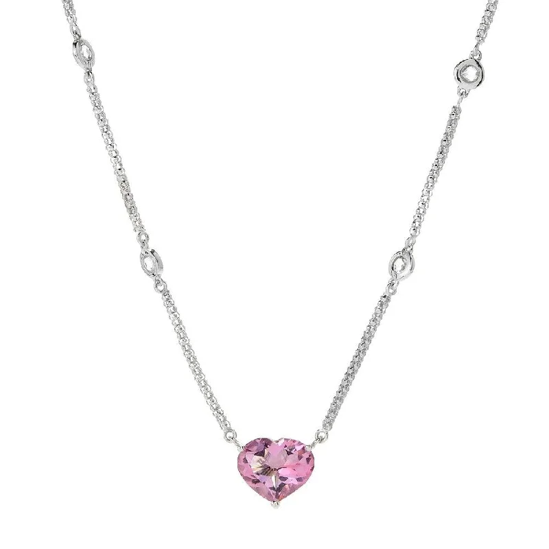 High gloss necklaces-Sterling Silver 4.06ctw Heart Cut Multi Gem Necklace 16"