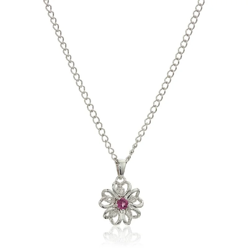 Vibrant enamel necklaces-Sterling Silver Pink Tourmaline Flower Pendant Necklace, 18"