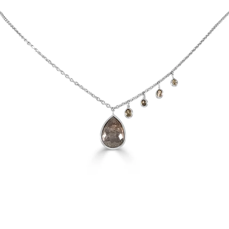 Topaz drop necklaces-Joelle Rough Diamond Station Necklace 14K White Gold 6.27ct Adjustable 16-18-inch Chain