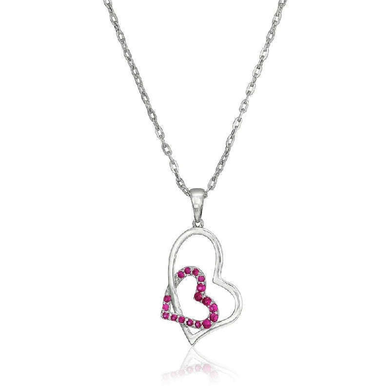 Cedar wood necklaces-Sterling Silver Burmese Ruby Double Heart Pendant Necklace, 18"