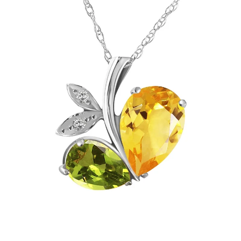 Spiral knot necklaces-4.06 Carat 14K Solid Gold Heart Necklace Citrine, Peridot & Diamonds