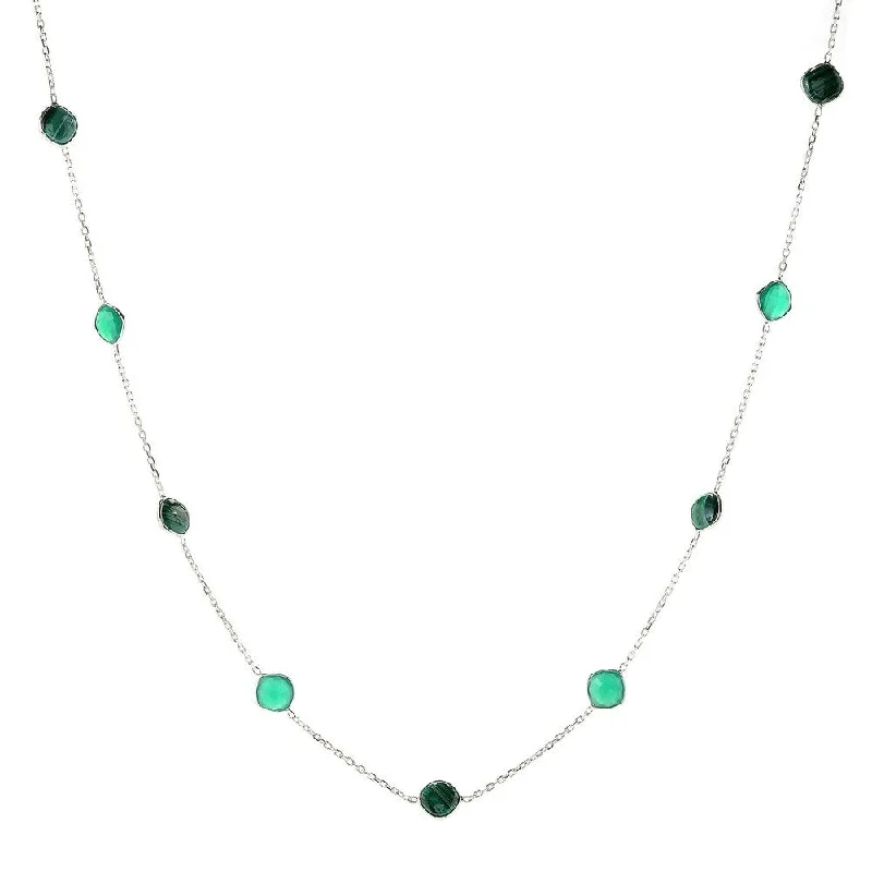 Spring clasp necklaces-Sterling Silver 36" 10mm Cushion Shaped Malachite Station Necklace