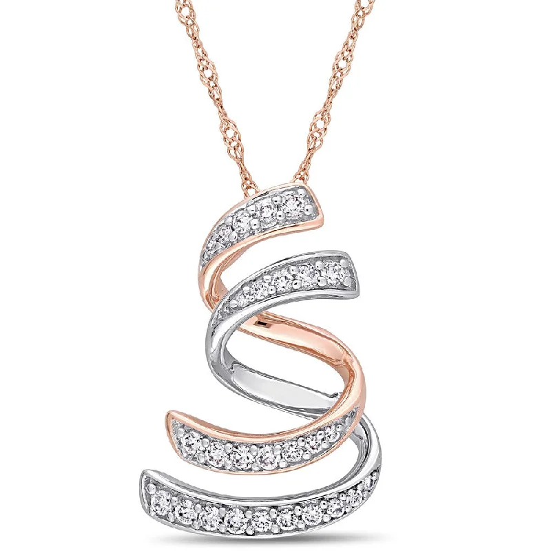 Leaf motif necklaces-Miadora Signature Collection 2-Tone 14k White and Rose Gold 1/5ct TDW Diamond Layered Swirl Journey Necklace