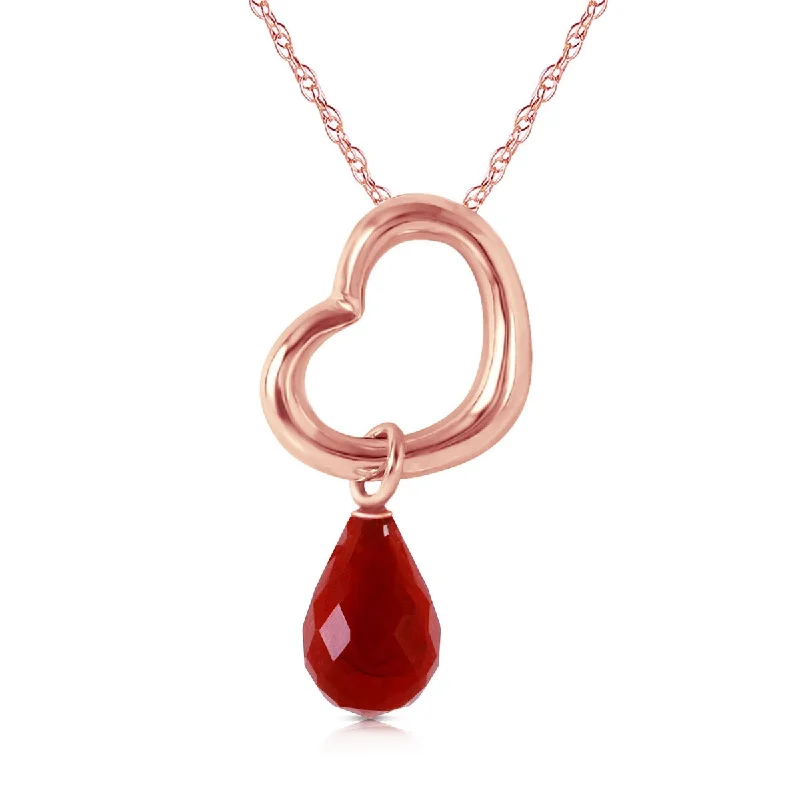 Oval shape necklaces-3.30 Carat 14K Solid Gold Heart Necklace w/ Dangling Natural Ruby