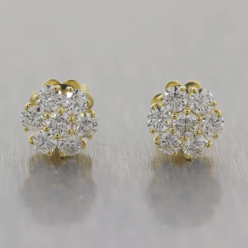 Twine bead earrings-Modern 14k Yellow Gold 1.00ctw Diamond Flower Cluster Earrings