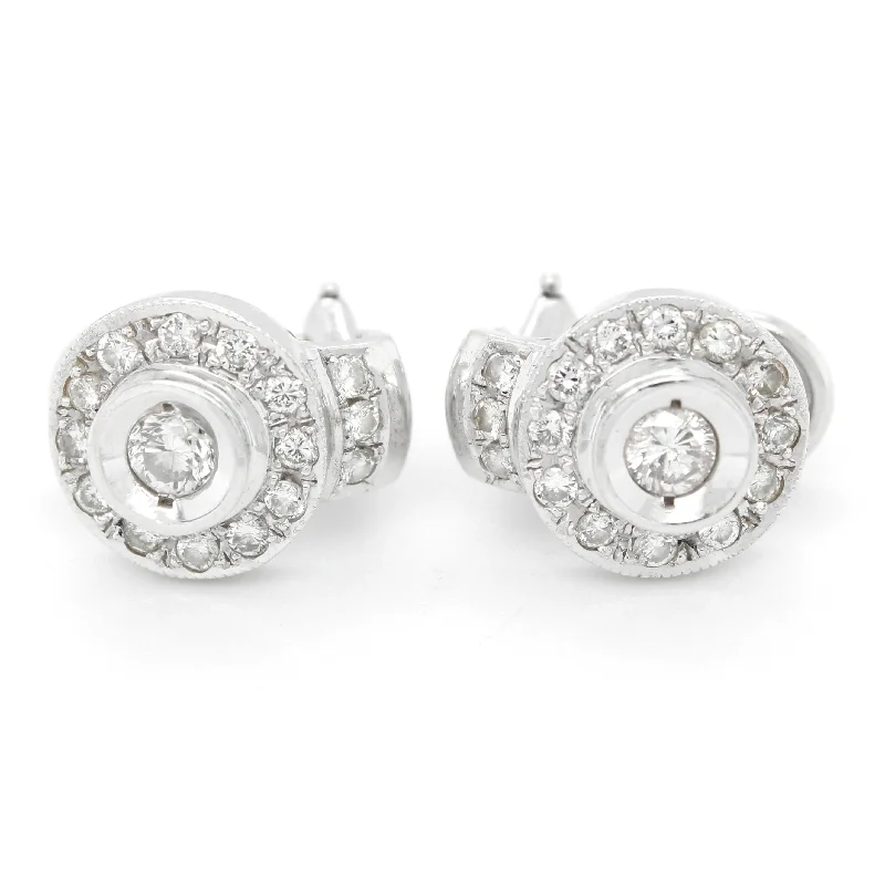 Deco style earrings-Vintage 14k White Gold 1.00ctw Diamond Halo Circle Leverback Earrings