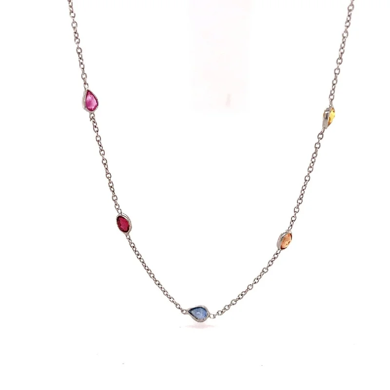 Agate stone necklaces-925 Sterling Silver Multi Sapphire Gemstone Station Necklace