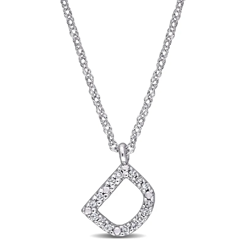 Cotton braid necklaces-Miadora 14k White Gold Diamond Accent D Initial Necklace