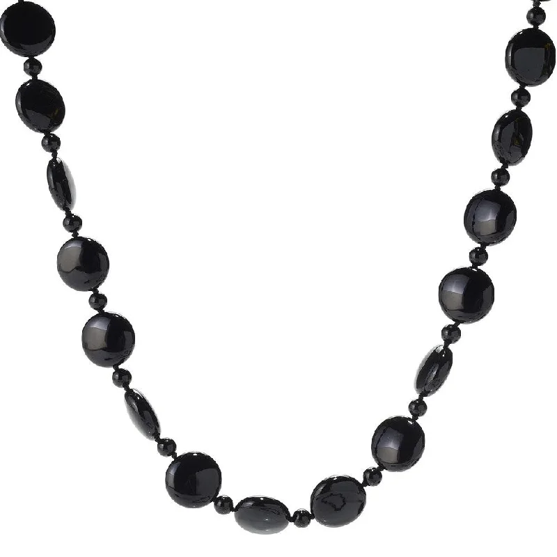 Radiant pearl necklaces-28" 18mm Coin Shaped Black Onyx Beaded Endless Necklace