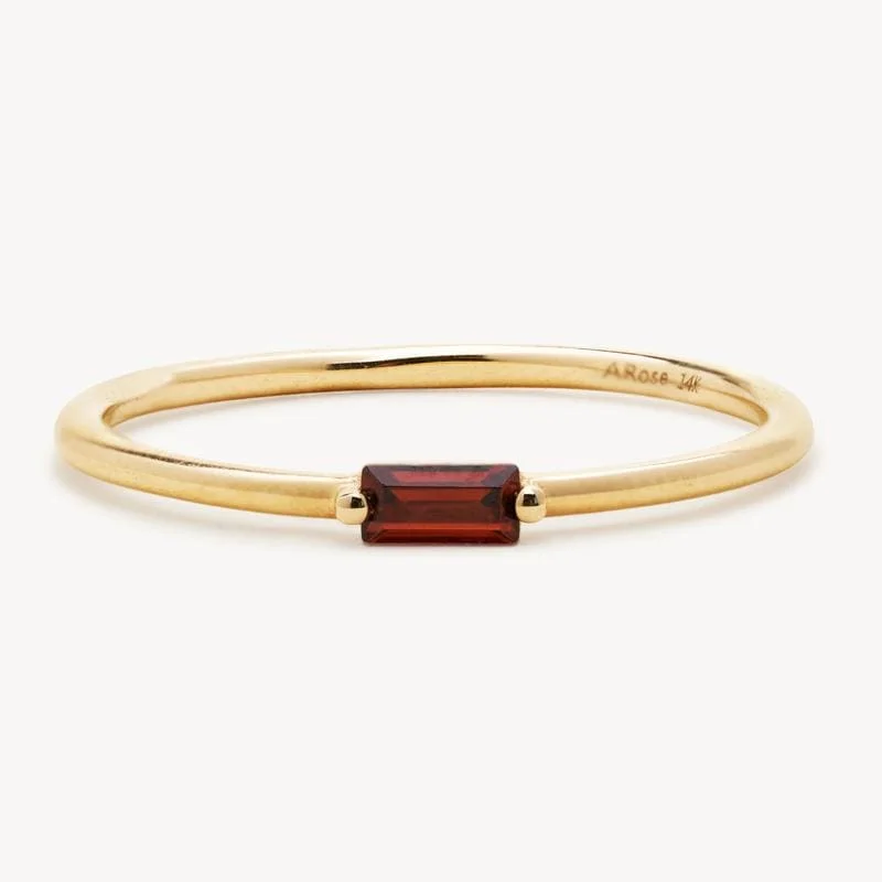 Dainty Garnet Baguette Band