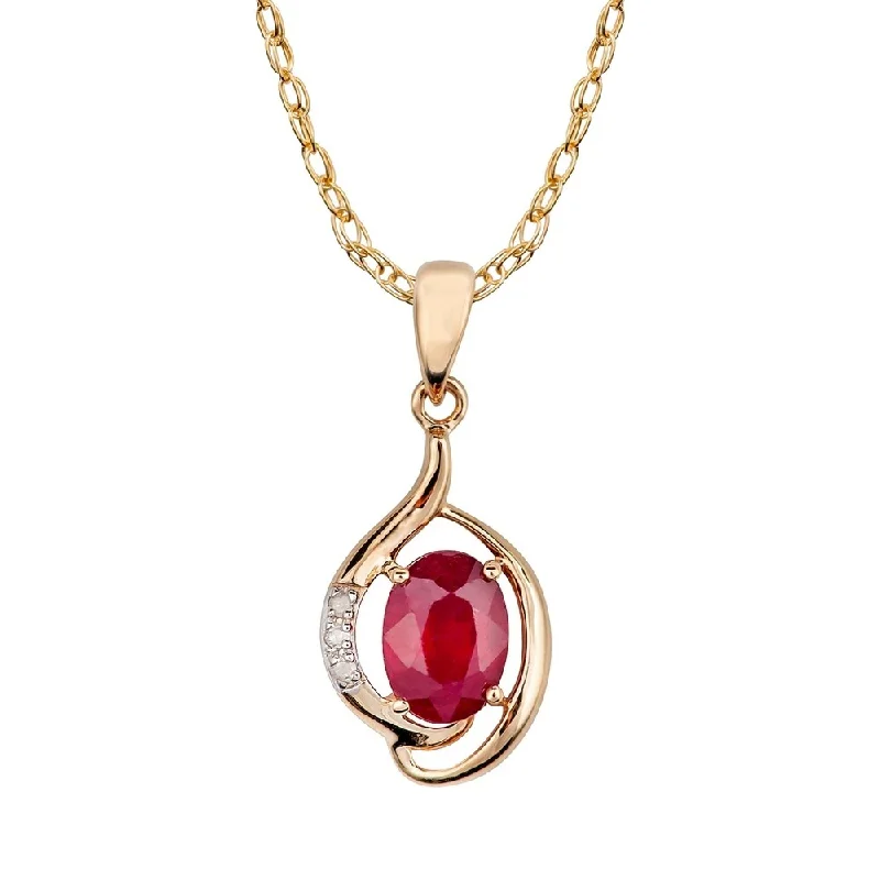 Raised disc necklaces-Viducci 10k Yellow Gold Genuine Oval Ruby and Diamond Pendant Necklace