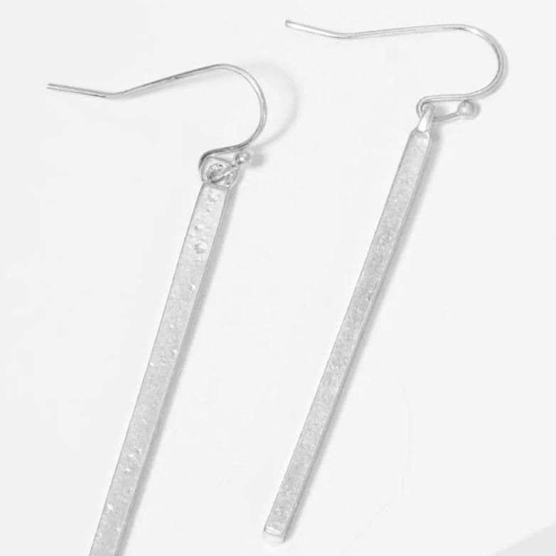 Flat badge earrings-Silver Polished Metal Bar Drop Earrings