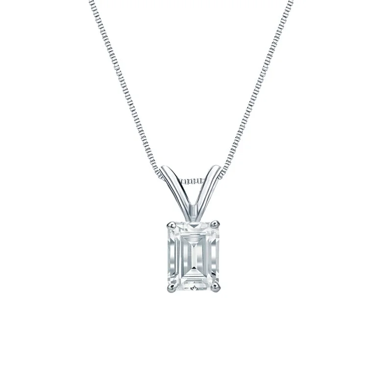 Luxe diamond necklaces-Auriya Platinum 0.50ctw Emerald Solitaire Lab Grown Diamond Necklace 4-Prong Basket (H-I VS) - 0.5