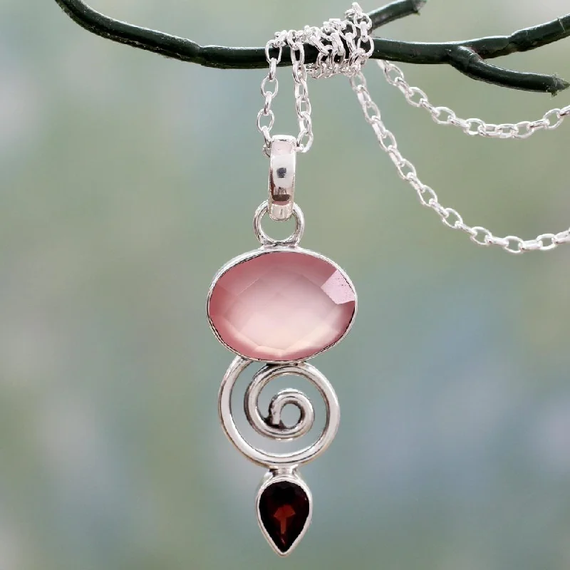 Victorian style necklaces-NOVICA Handmade Sterling Silver 'Romantic Journey' Garnet Chalcedony Necklace (India) - Pink