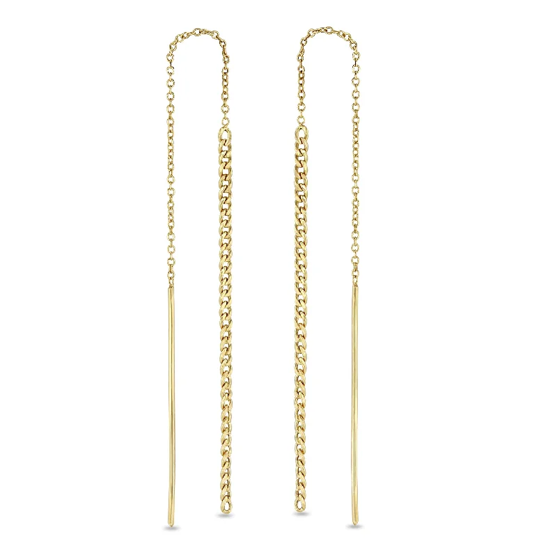 Bright stud earrings-14k Gold XS Curb Chain Drop Threaders