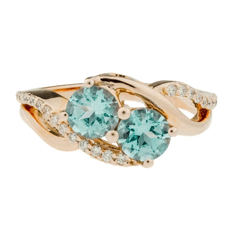 Mystic eye engagement rings-0.98ctw Blue Topaz with 0.25ctw Diamond Accents Gemstone Ring in 14K Rose Gold - Size 4.75