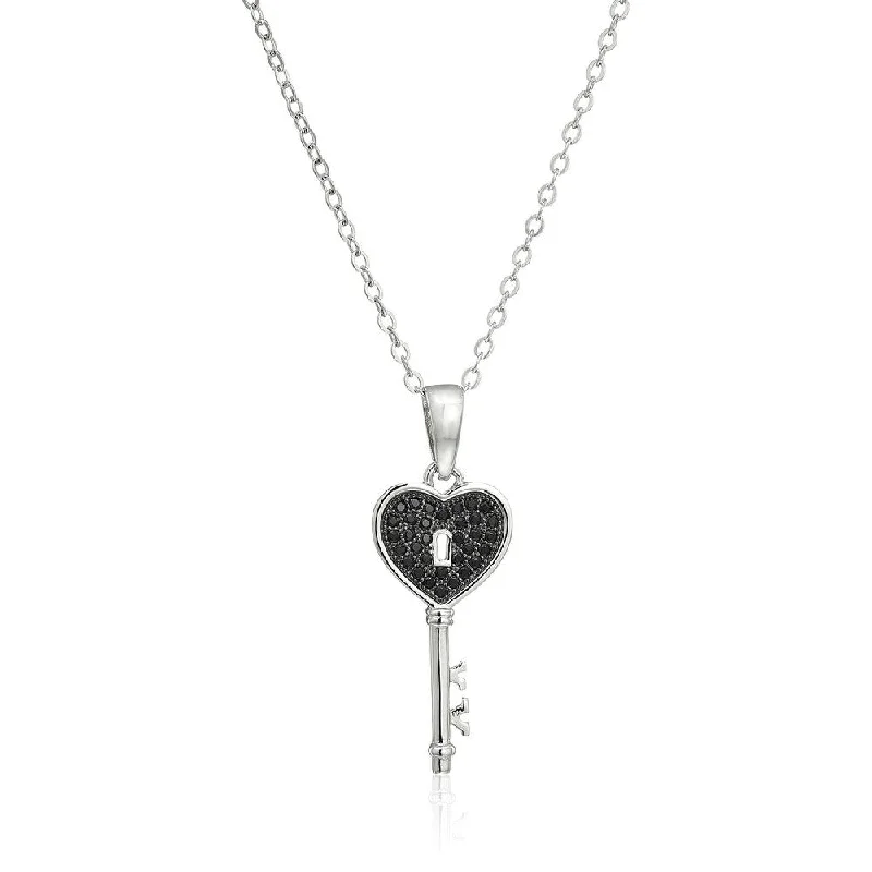 Soft thread necklaces-Sterling Silver Black Spinel Key Pendant Necklace, 18"