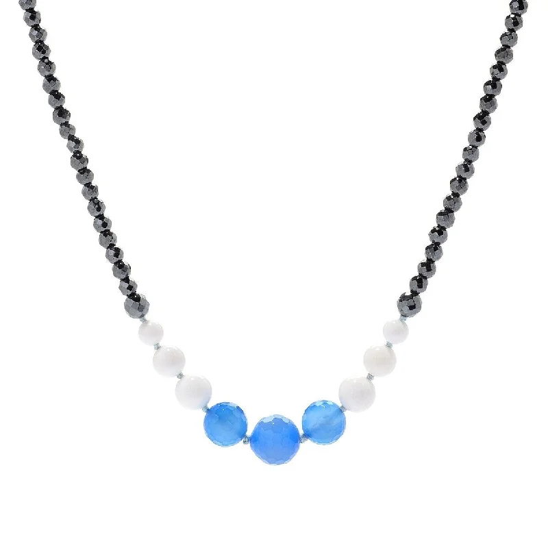 Haze glass necklaces-Dallas Prince Rocks 42" Hematite, White Agate & Gemstone Bead Necklace. Collection: Dallas Rocks