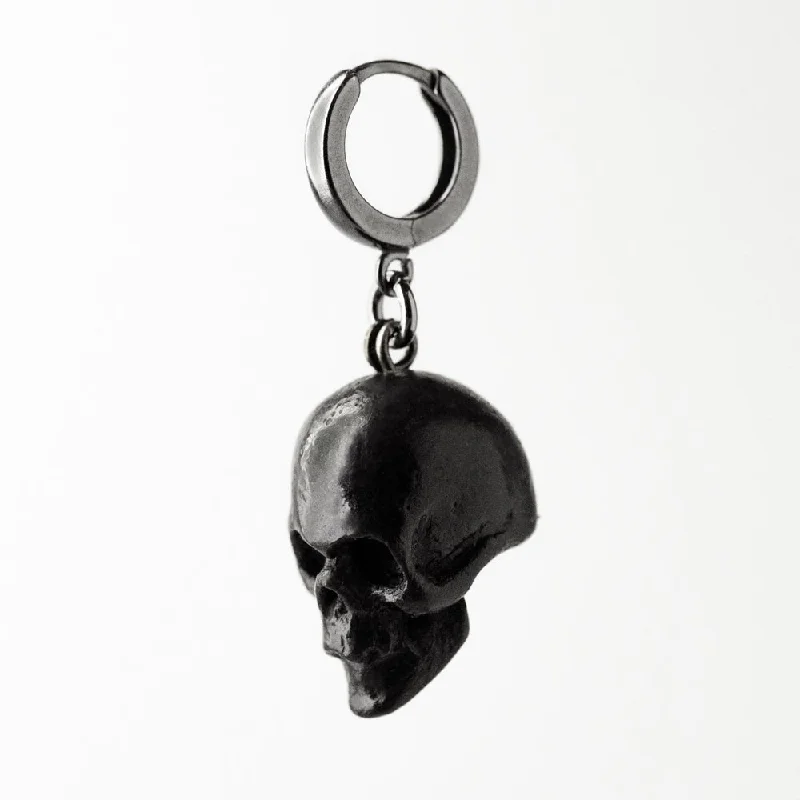 Large hoop earrings-Black Skull earring