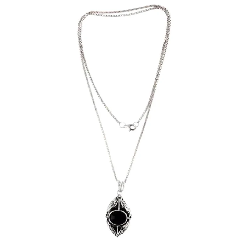 Bold cross necklaces-Handmade Nest of Lilies Flower Theme Black Onyx and 925 Sterling Silver Womens Long Pendant Necklace (Indones - 0.7"x1.4"