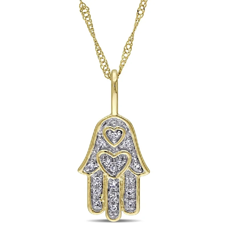 Zodiac charm necklaces-Miadora 14k Yellow Gold Diamond Hamsa Necklace