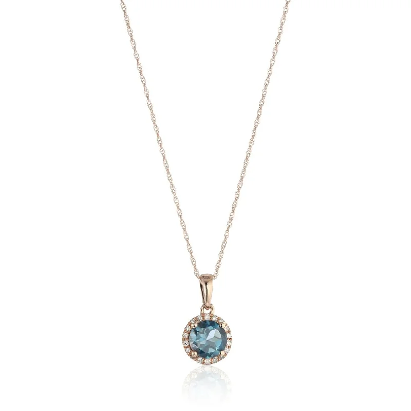 Whimsical bead necklaces-10k Rose Gold London Blue Topaz and Diamond Classic Di Pendant Necklace, 18"