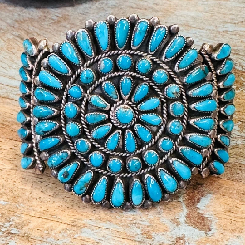 Cotton cord bangles-Vintage Zuni Sterling Silver Petit Point Turquoise Rosette Bracelet