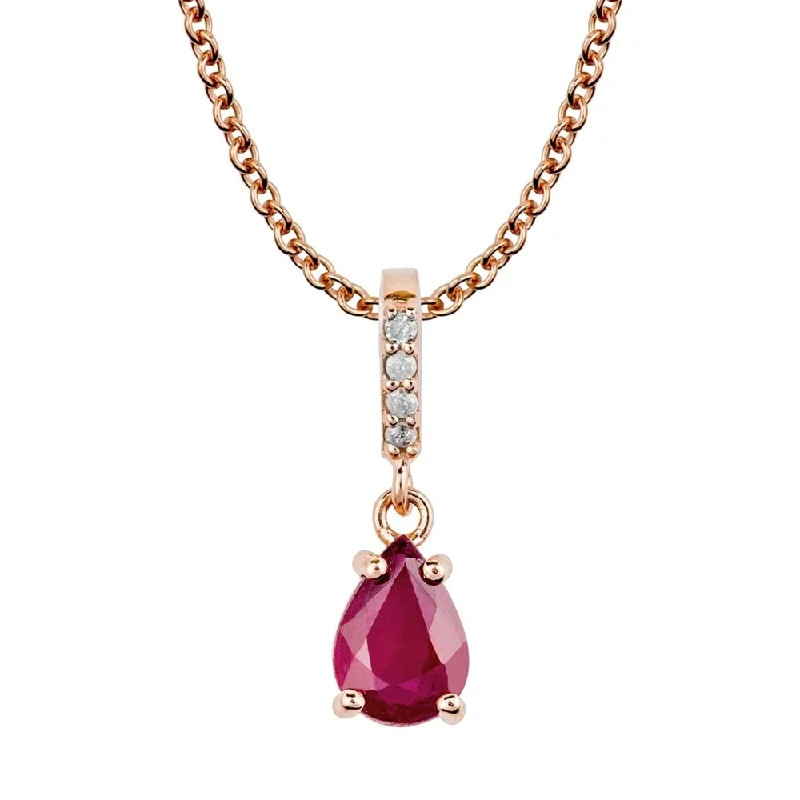 Antique bronze necklaces-Viducci 10k Rose Gold Genuine Pear-Shape Ruby and Diamond Drop Pendant Necklace