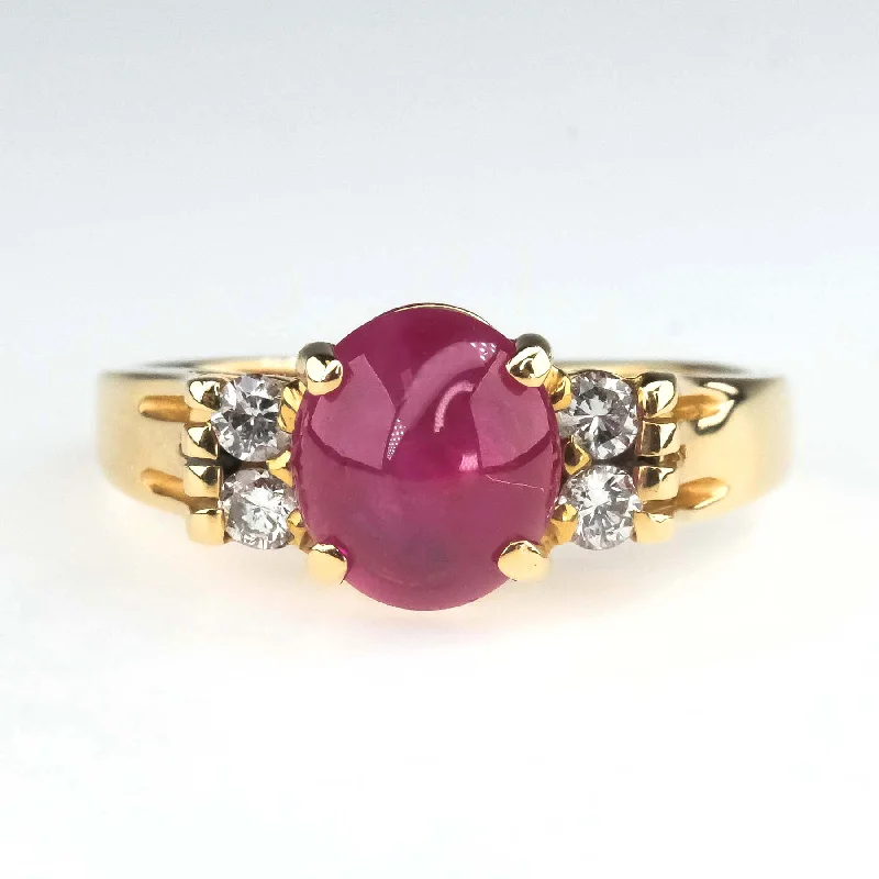 Hammered gold engagement rings-Ruby & Diamond Accented Gemstone Ring Size 6 in 14K Yellow Gold