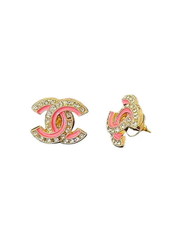 Thin threader earrings-CC Cutout Pink CZ Button Earrings