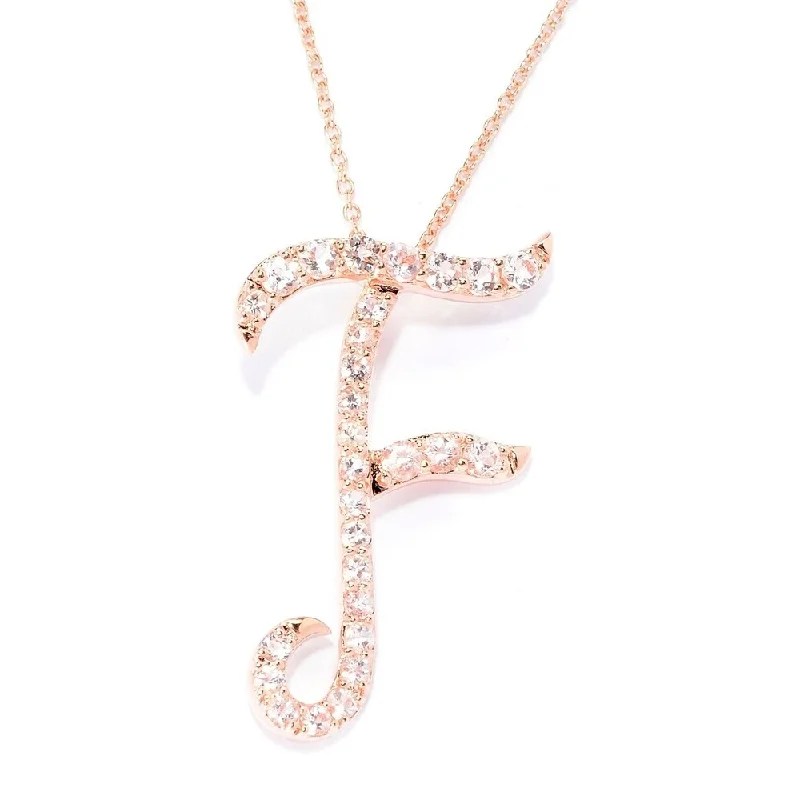 Fox charm necklaces-18k Rose Gold over Sterling Silver Round Morganite Initial F Necklace