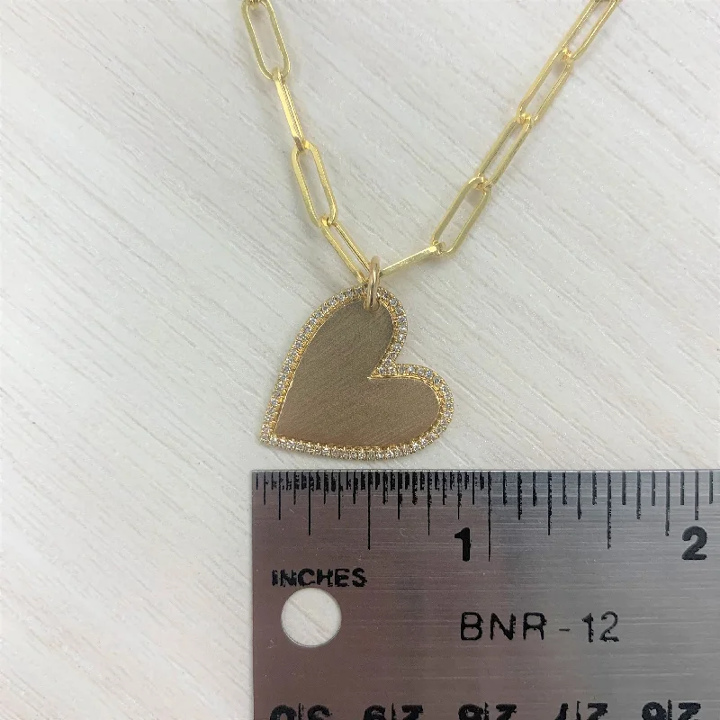 Raised disc necklaces-Joelle Diamond Heart Necklace 14K Yellow Gold on 18-inch Paperclip Chain