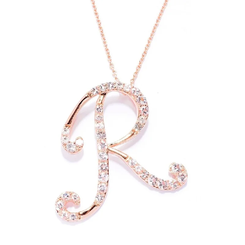 Luxe diamond necklaces-18k Rose Gold over Sterling Silver Round Morganite Initial R Necklace