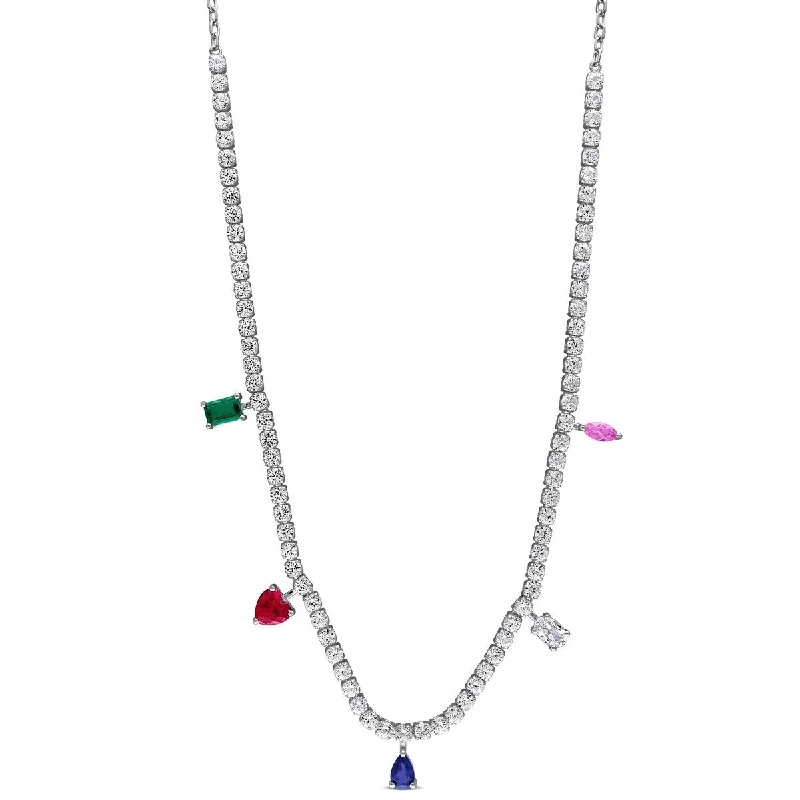 Pure crystal necklaces-Miadora 12 3/8ct TGW Created Multi-Gemstone Charm Necklace in Sterling Silver