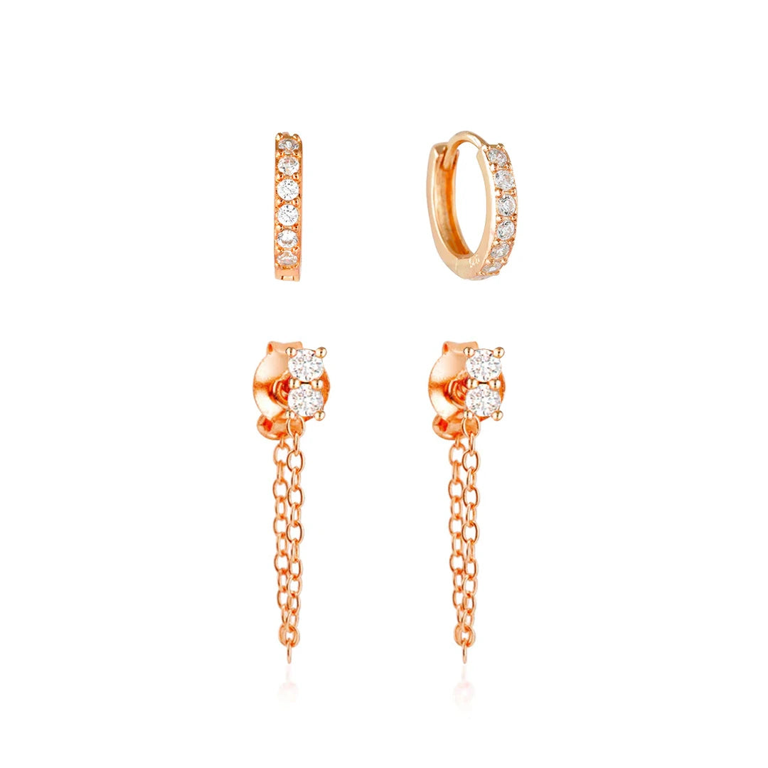 Astro charm earrings-Jet Anniversary Set Rose Gold