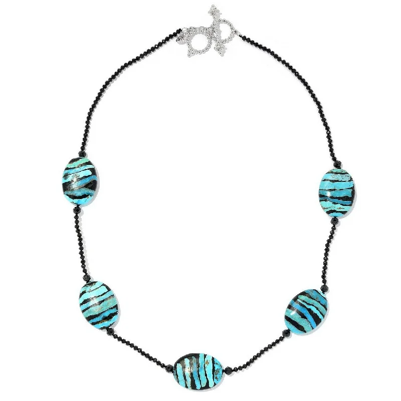 Vivid stone necklaces-Dallas Prince Sterling Silver 24" or 36" Black Spinel & Turquoise Station Necklace.