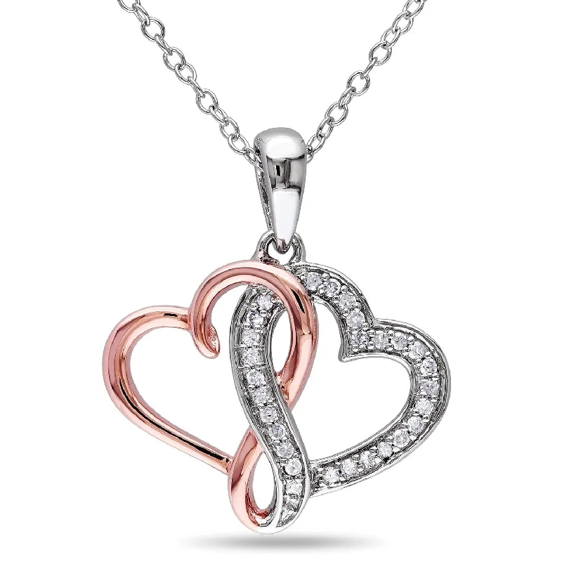 Lily flower necklaces-Miadora Two-tone Sterling Silver 1/6ct Diamond Interlocking Heart Necklace