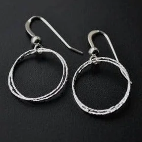 Polished art earrings-Silver Circle Diamond Cut Earrings