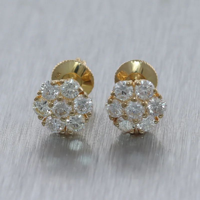 Subtle dangle earrings-14k Yellow Gold 1.96ctw Diamond Cluster Stud Earrings