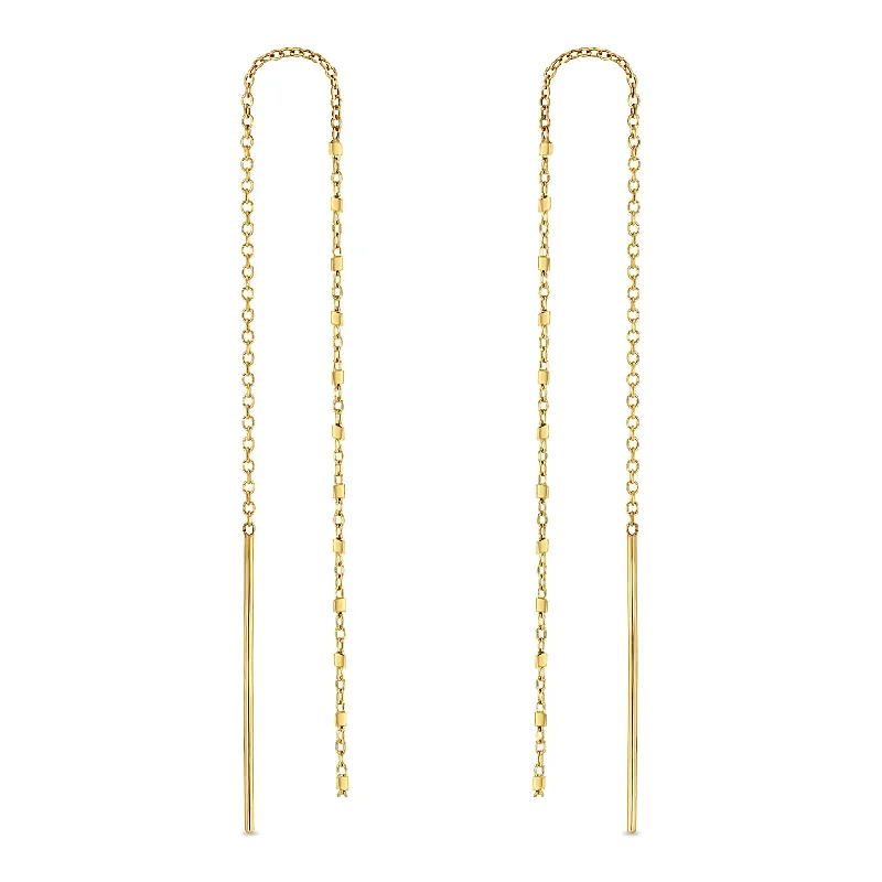 Oval dangle earrings-14k Gold Square Bead Chain Drop Threaders