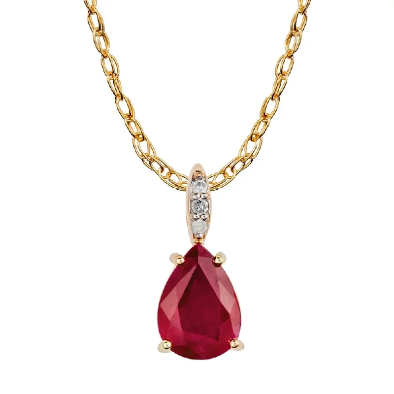 Turquoise healing necklaces-Viducci 10k Yellow Gold Genuine Pear-Shape Ruby and Diamond Tear-Drop Pendant Necklace